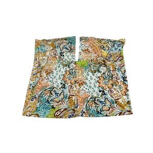 Chicos Palazzo Pants Womens Size 1 Blue Green Wide Leg Pull On Whimsical Paisley